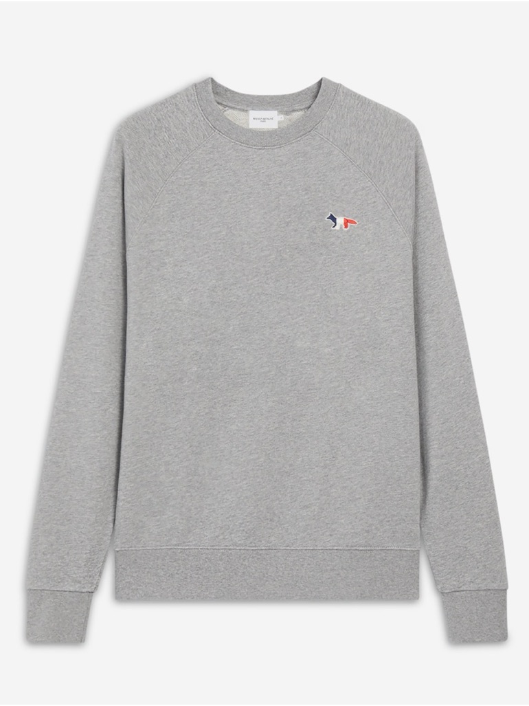 Maison Kitsune Gray Crewneck Sweatshirt With Tricolor Fox Patch